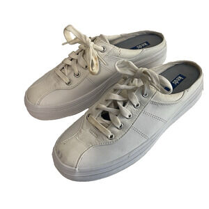Ked's Slip On Sneakers Women 8.5 White Canvas Lace Up Mules Comfort Preppy NEW